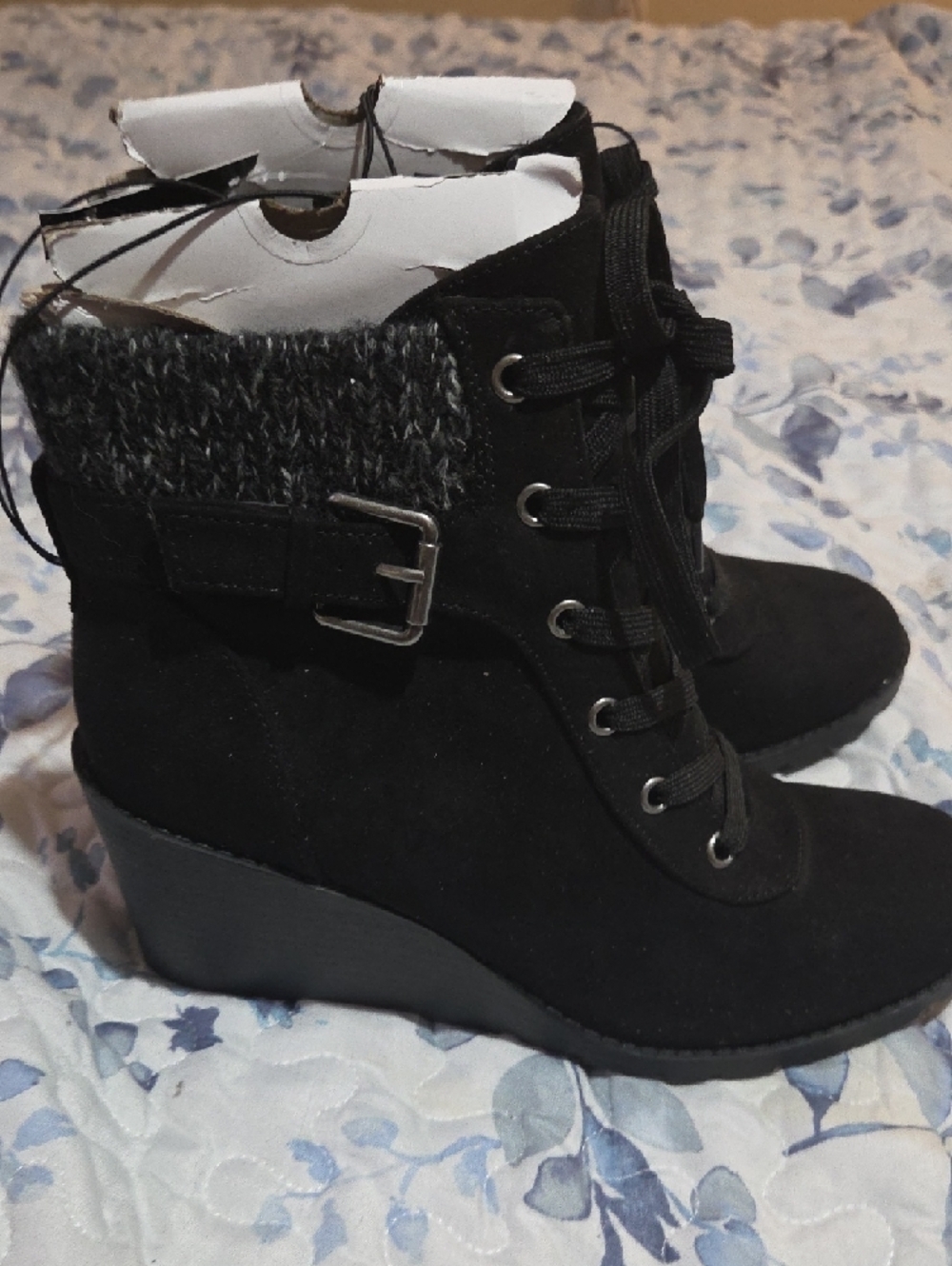 torrid Black Lace-Up Wedge Ankle Boots with Buckle - Picture 5 of 7